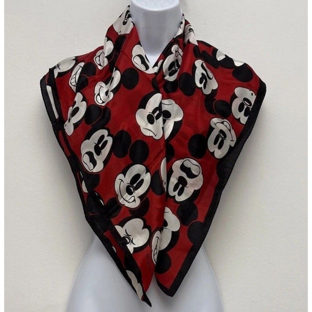 Disney Mickey Mouse Scarf 31” Square Moody Faces Black White Red Polyester